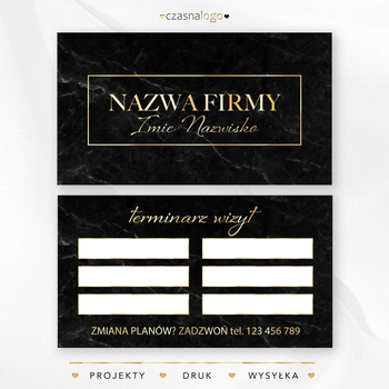 Złoty elegancki projekt terminarza wizyt na czarnym marmurowym tle